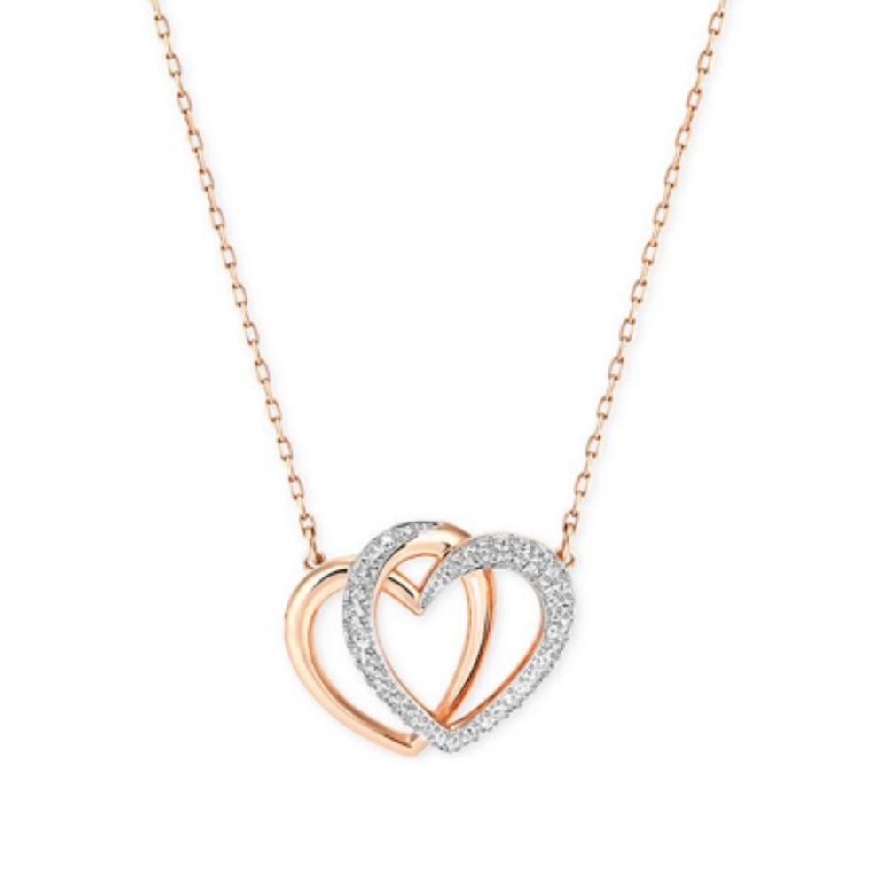 Swarovski Rose Gold Crystal Double Heart Necklace